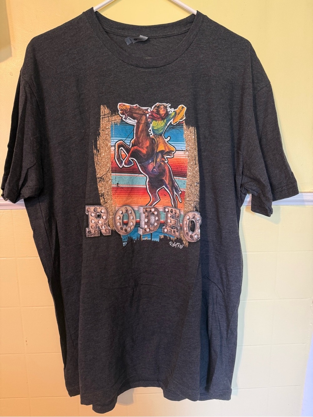 Next Level Apparel Charcoal Rodeo Graphic Tee with Multicolor Print